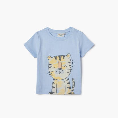 Juniors Tiger Print T-shirt with Short Sleeves - Blue / 12-18 mths