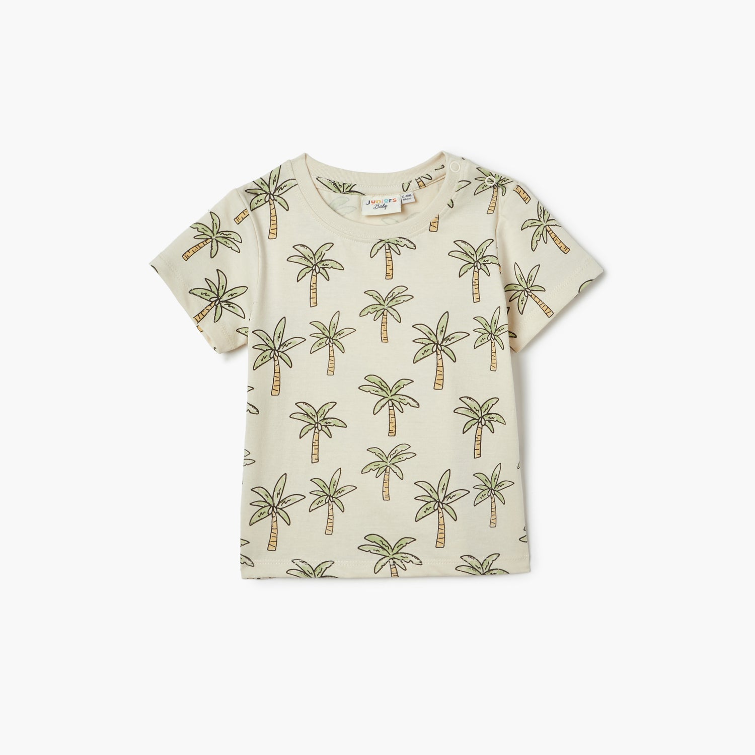 Juniors All-Over Palm Tree Print T-shirt with Short Sleeves - Beige / 12-18 mths