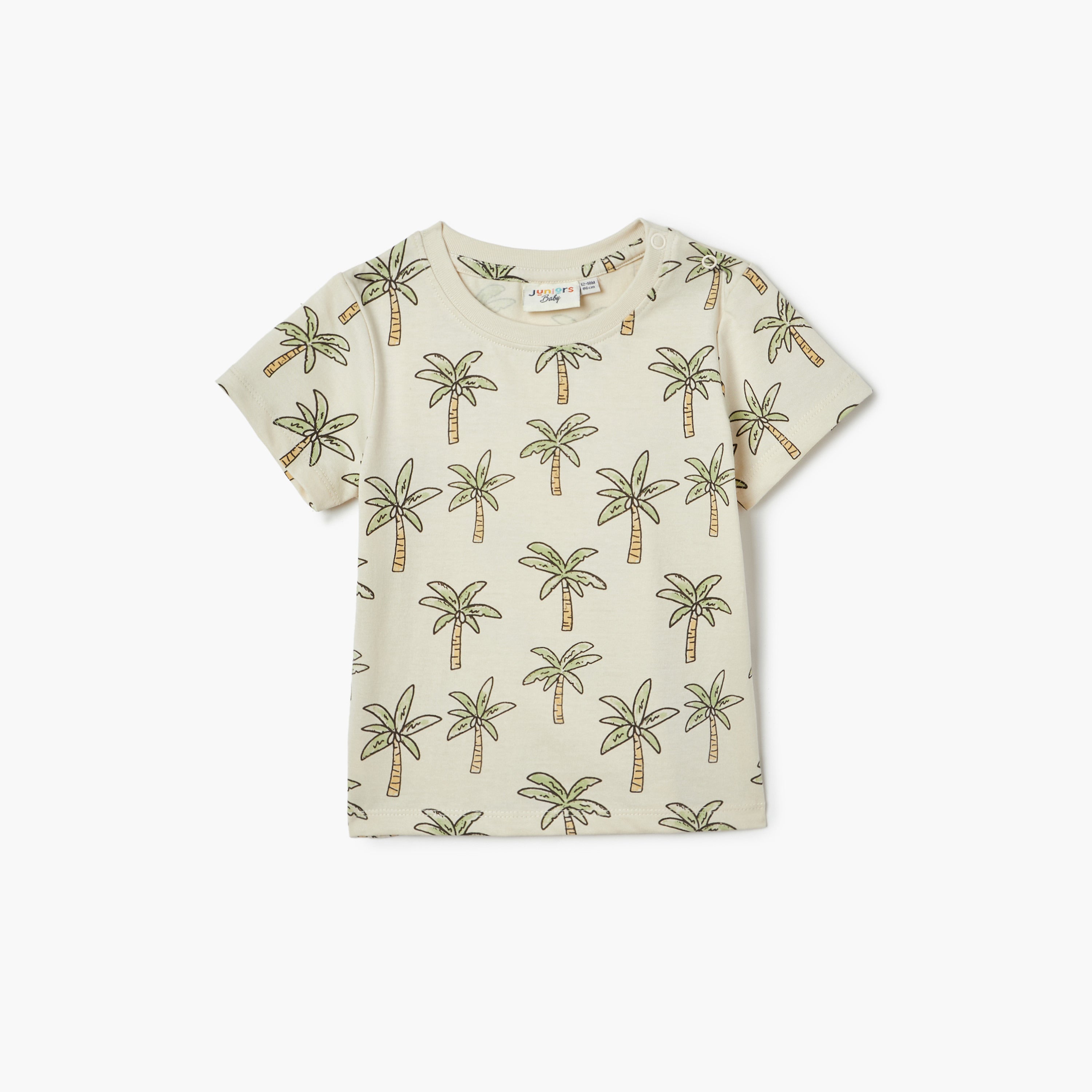 Juniors All-Over Palm Tree Print T-shirt with Short Sleeves - Beige / 12-18 mths