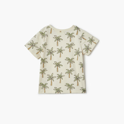 Juniors All-Over Palm Tree Print T-shirt with Short Sleeves