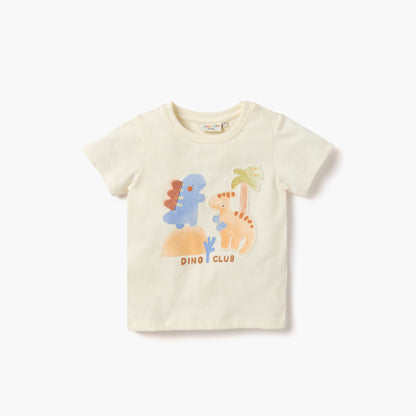 Juniors Dino Print Crew Neck T-shirt with Button Closure - Set of 3