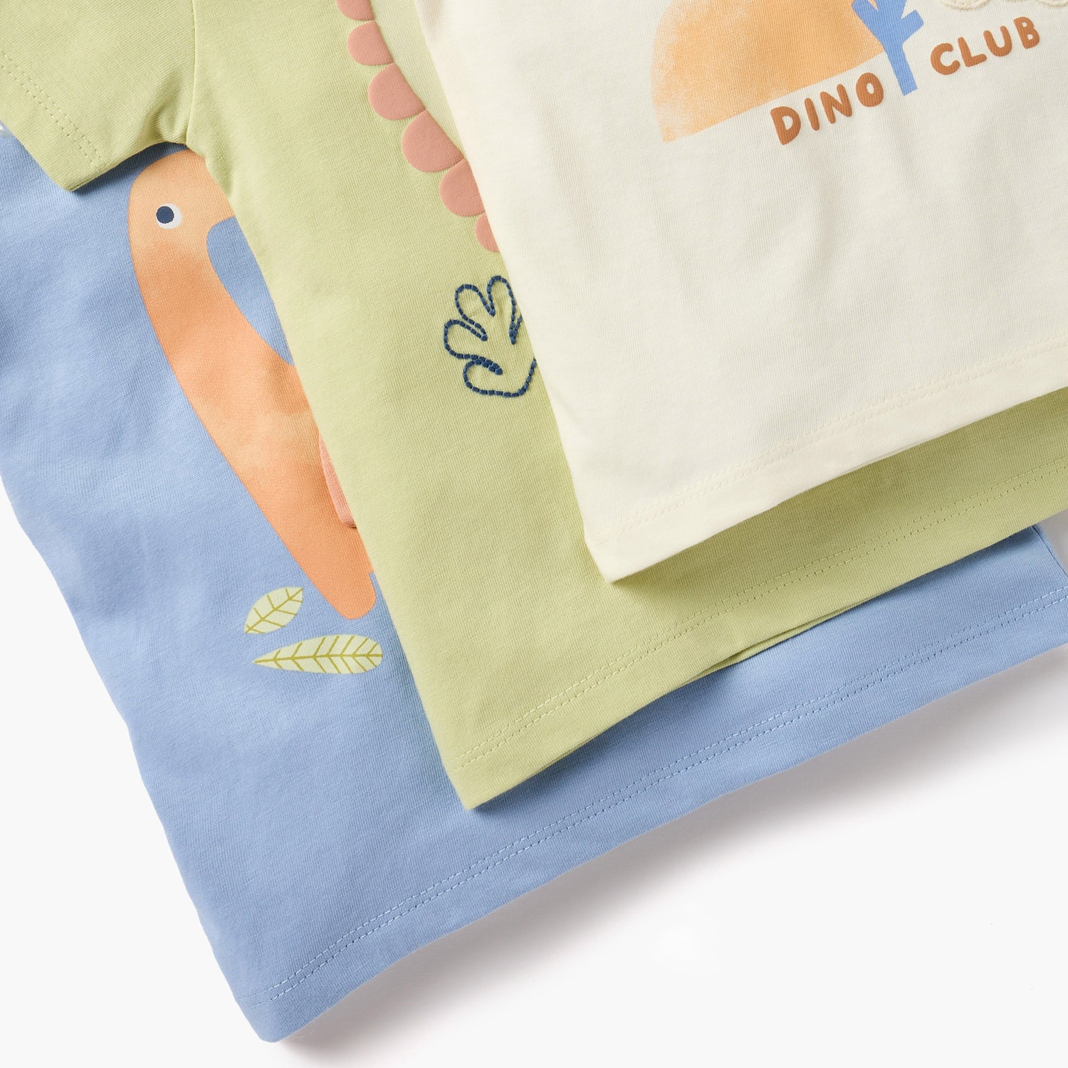 Juniors Dino Print Crew Neck T-shirt with Button Closure - Set of 3