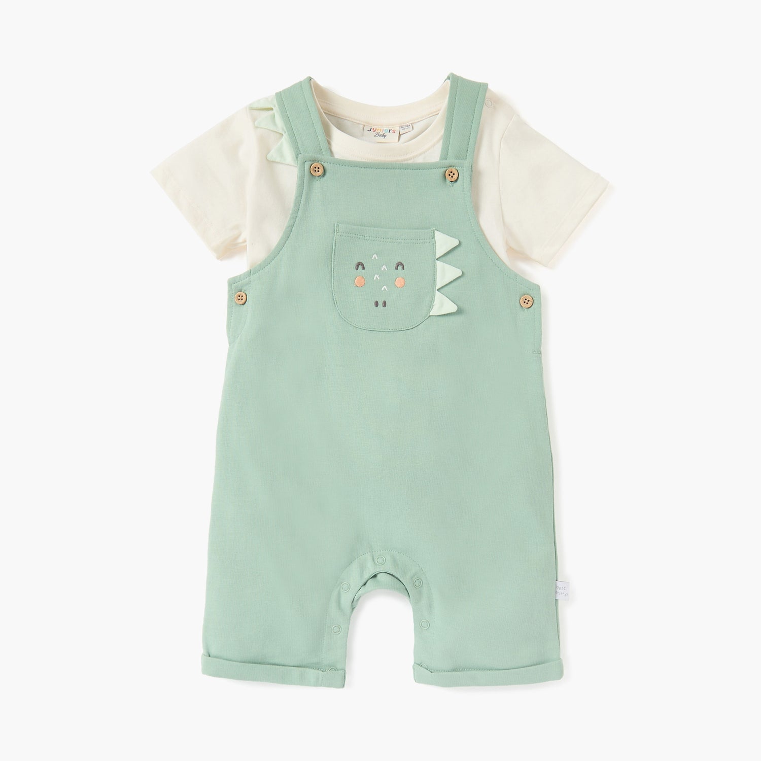 Juniors Applique Detail T-shirt and Dungarees Set - Green / 18-24 mths