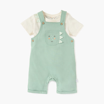Juniors Applique Detail T-shirt and Dungarees Set - Green / 18-24 mths