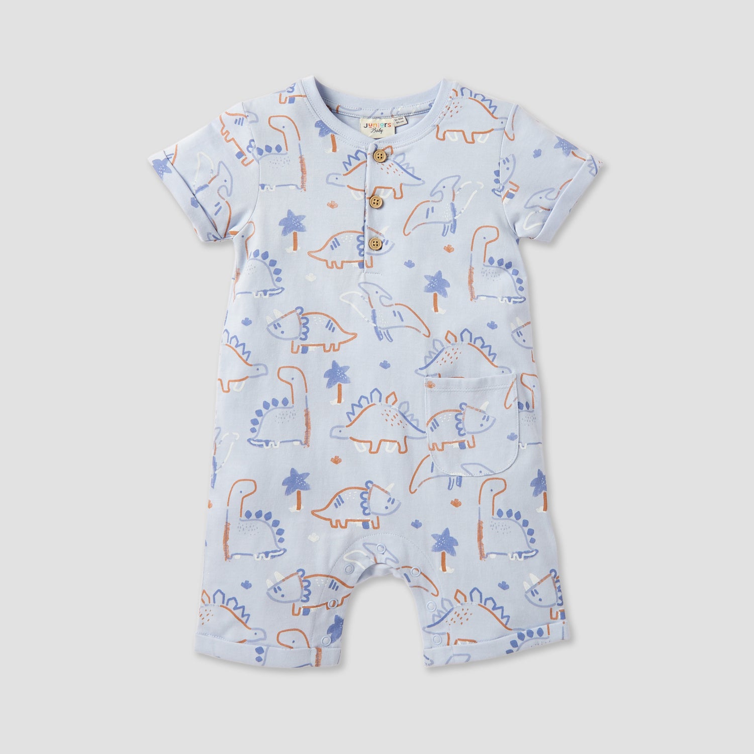 Juniors Dinosaur Print Romper with Crew Neck - Set of 2