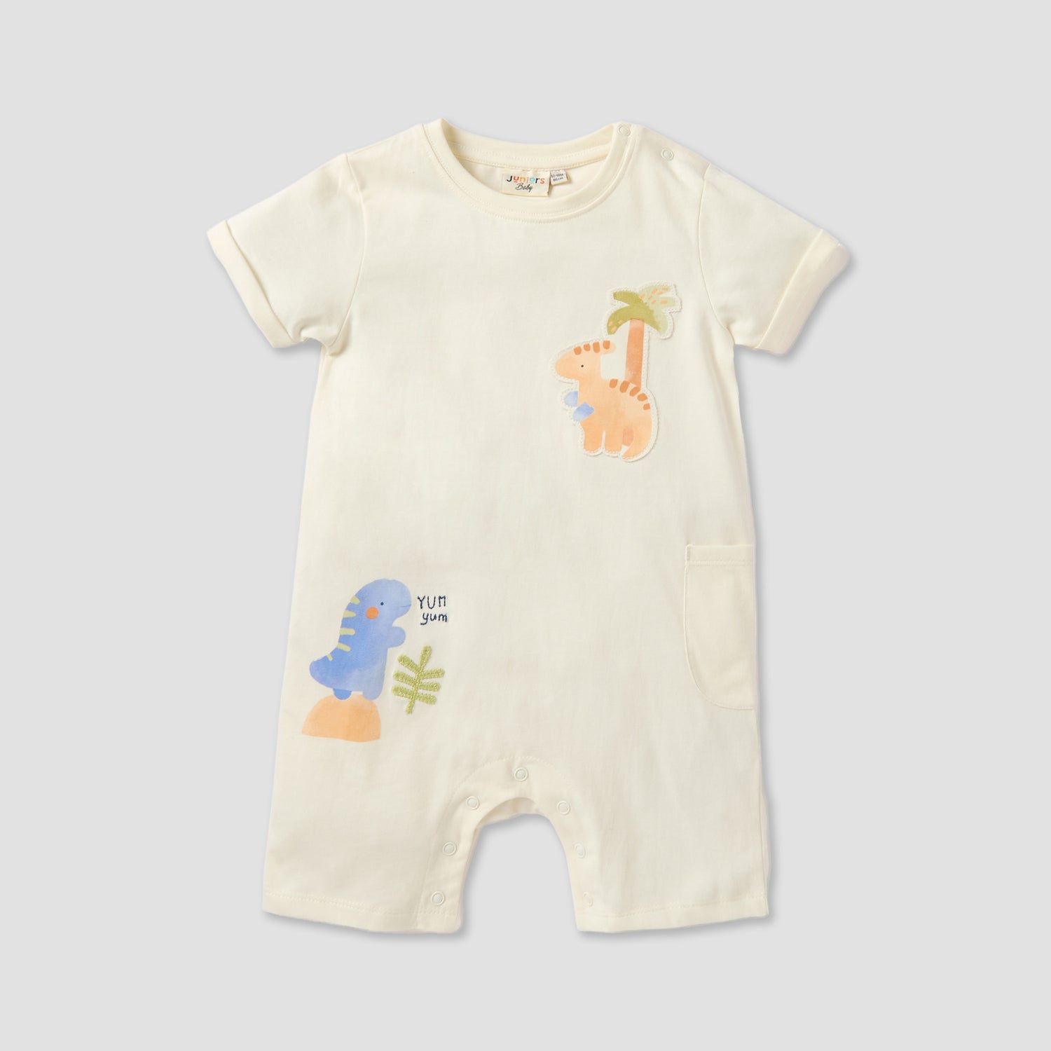 Juniors Dinosaur Print Romper with Crew Neck - Set of 2