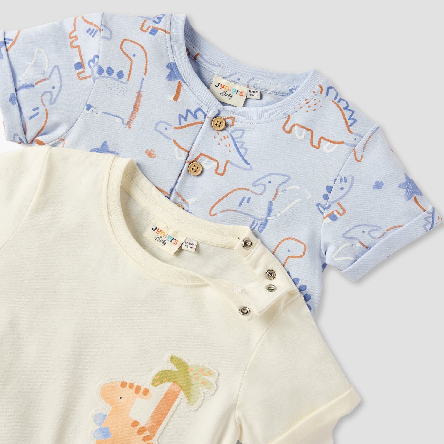 Juniors Dinosaur Print Romper with Crew Neck - Set of 2