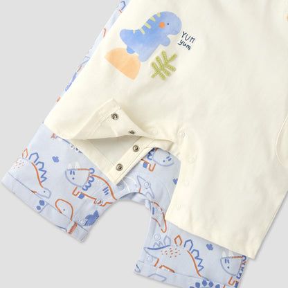 Juniors Dinosaur Print Romper with Crew Neck - Set of 2