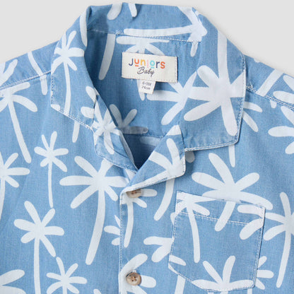 Juniors All-Over Palm Tree Print Shirt and Shorts Set