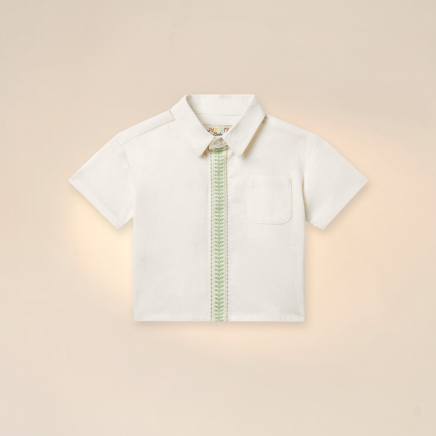 Juniors Embroidered Shirt with Short Sleeves - White / 12-18 mths