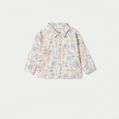 Juniors Printed Shirt with Long Sleeves - White / 12-18 mths