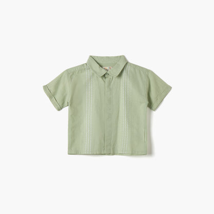 Juniors Stripe Detail Shirt with Short Sleeves - Green / 12-18 mths