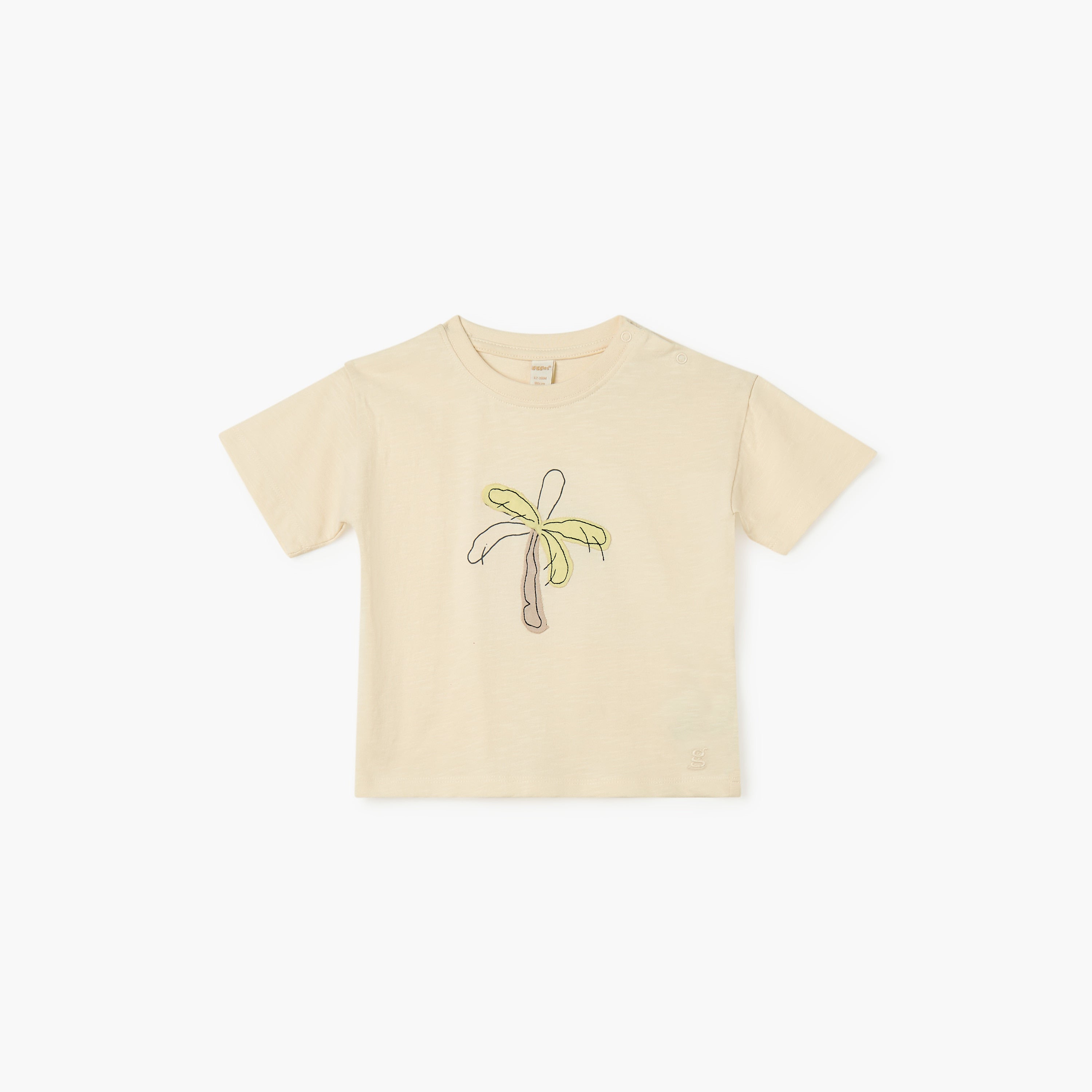 Giggles Tree Print T-shirt with Short Sleeves - Cream / 12-18 mths
