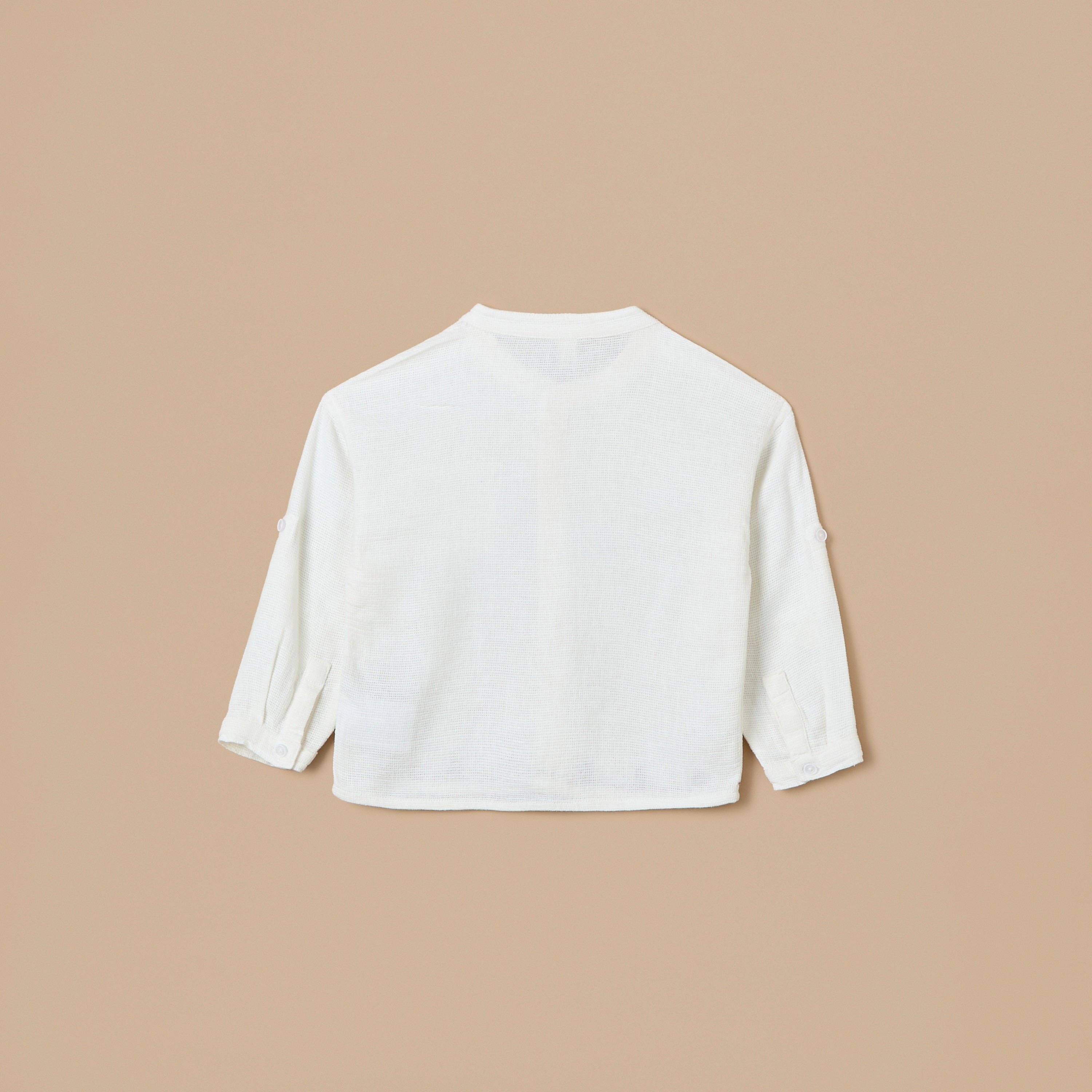 Giggles Embroidered Mandarin Collar Shirt with Button Closure and Front Pocket
