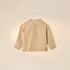 Giggles Embroidered Shirt with Mandarin Collar and Long Sleeves - Brown / 12-18 mths