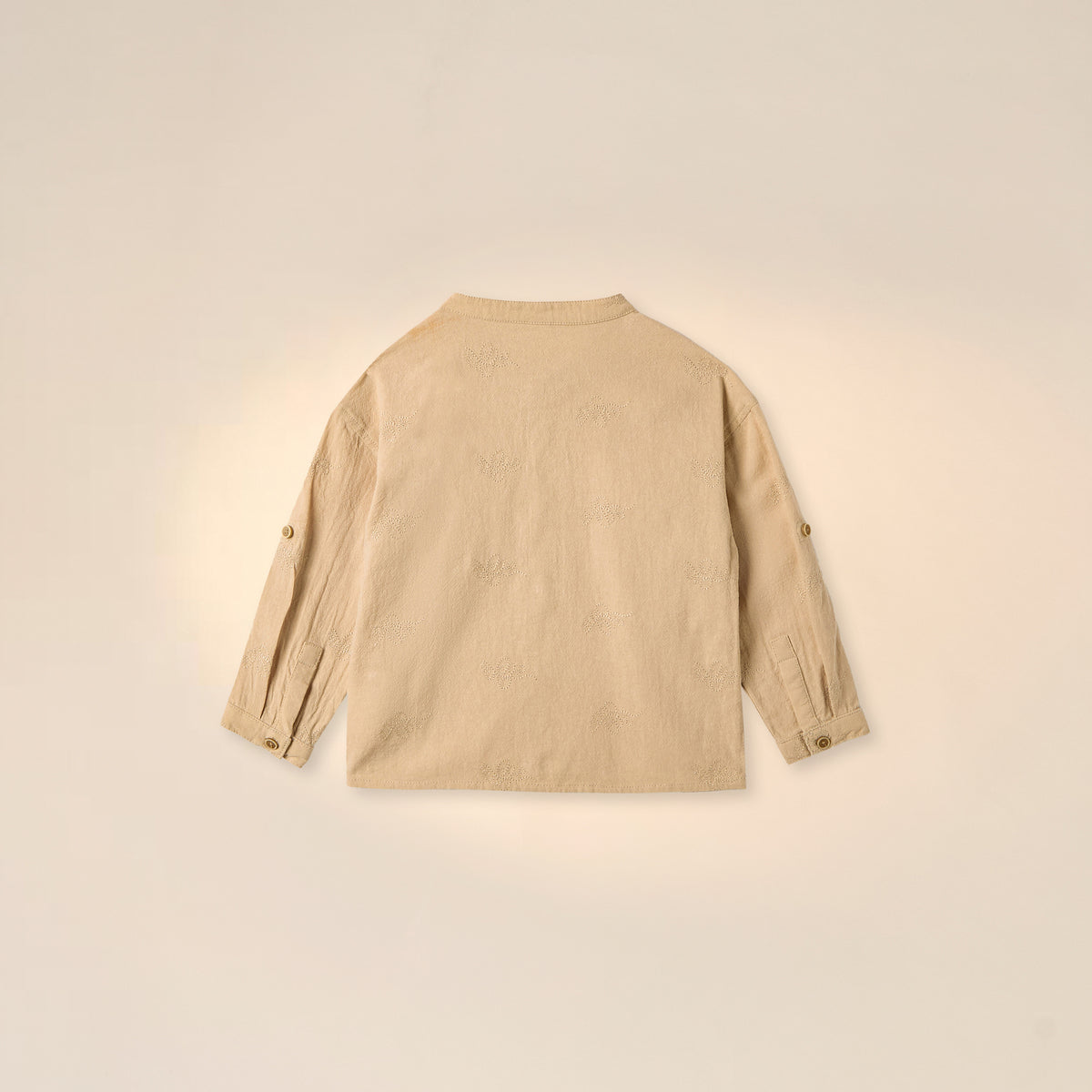 Giggles Embroidered Shirt with Mandarin Collar and Long Sleeves