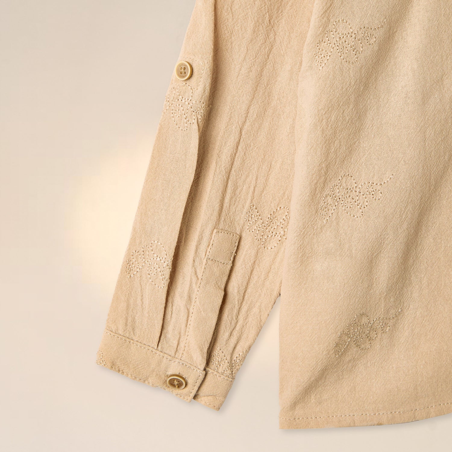 Giggles Embroidered Shirt with Mandarin Collar and Long Sleeves