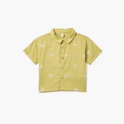 Juniors Embroidered Shirt with Short Sleeves - Green / 12-18 mths