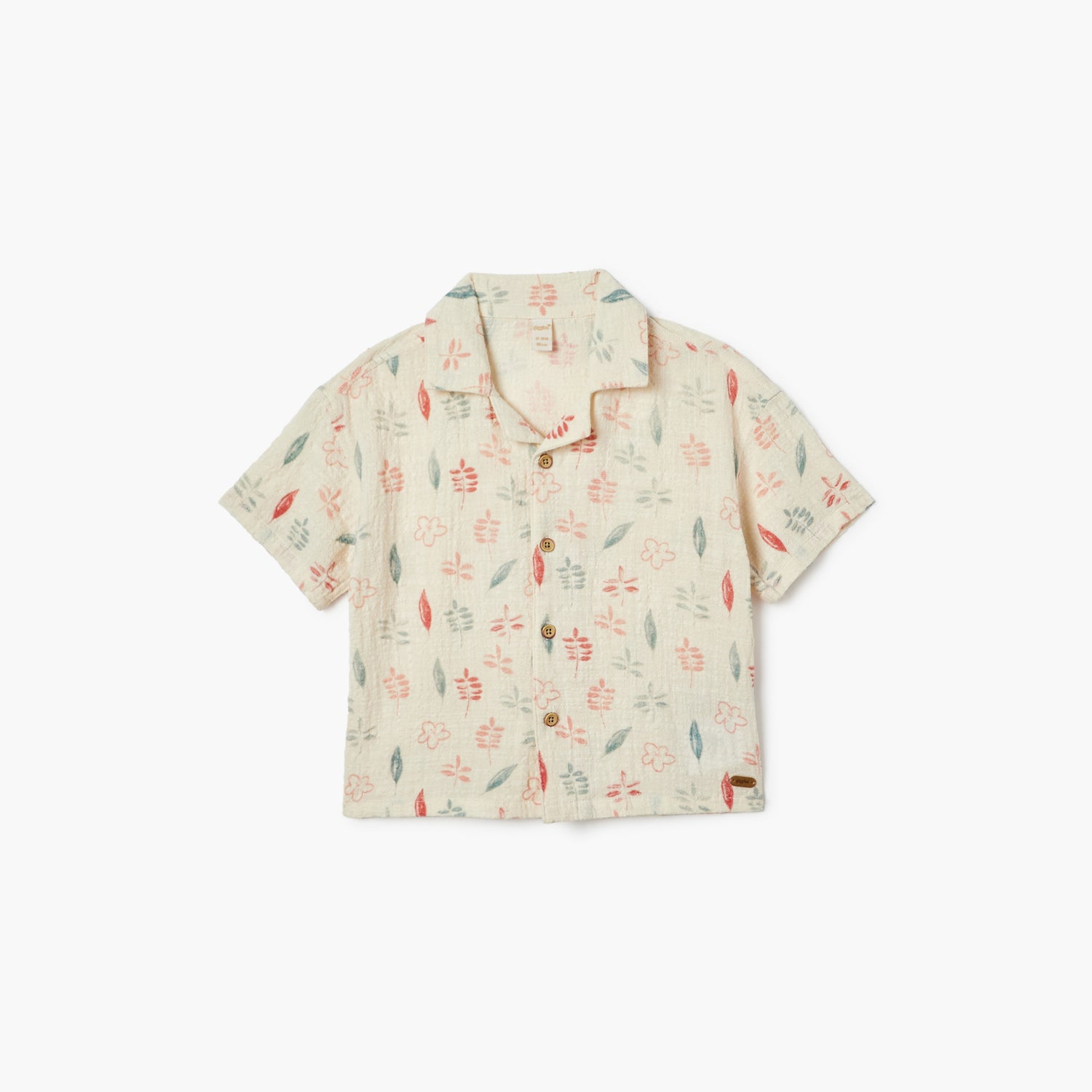 Giggles All-Over Print Shirt with Camp Collar and Short Sleeves - Beige / 12-18 mths