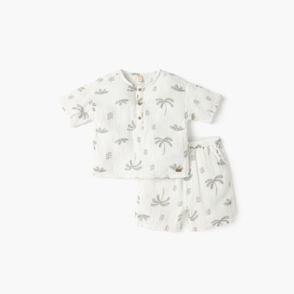 Giggles Printed T-shirt and Shorts Set - White / 18-24 mths