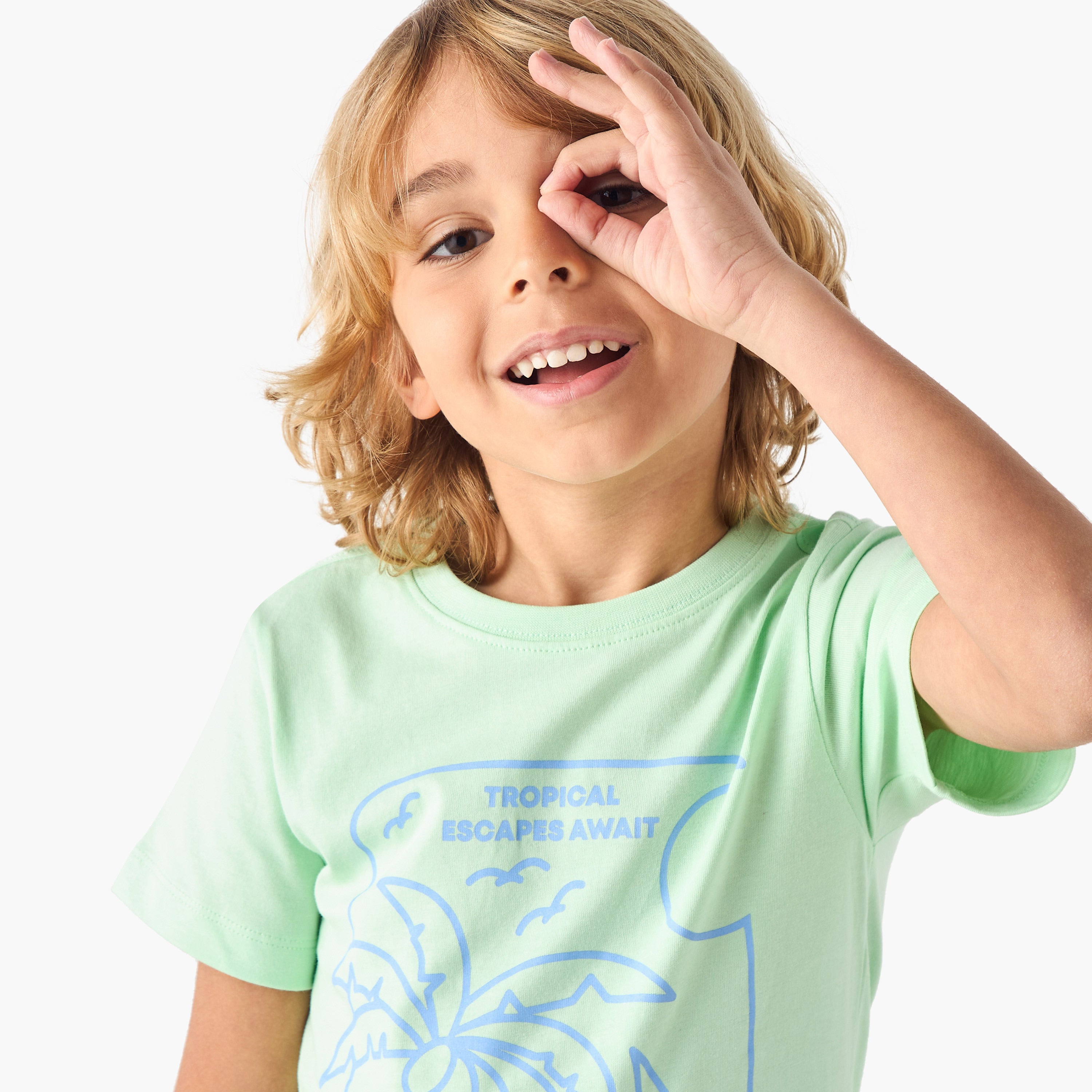 Juniors Tropical Print Crew Neck T-shirt - Set of 2