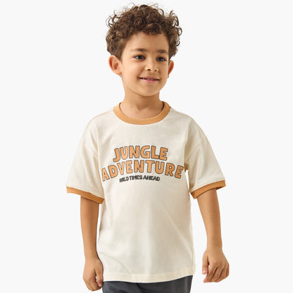 Juniors Graphic Print Crew Neck T-shirt with Short Sleeves - Beige / 1-2 yrs