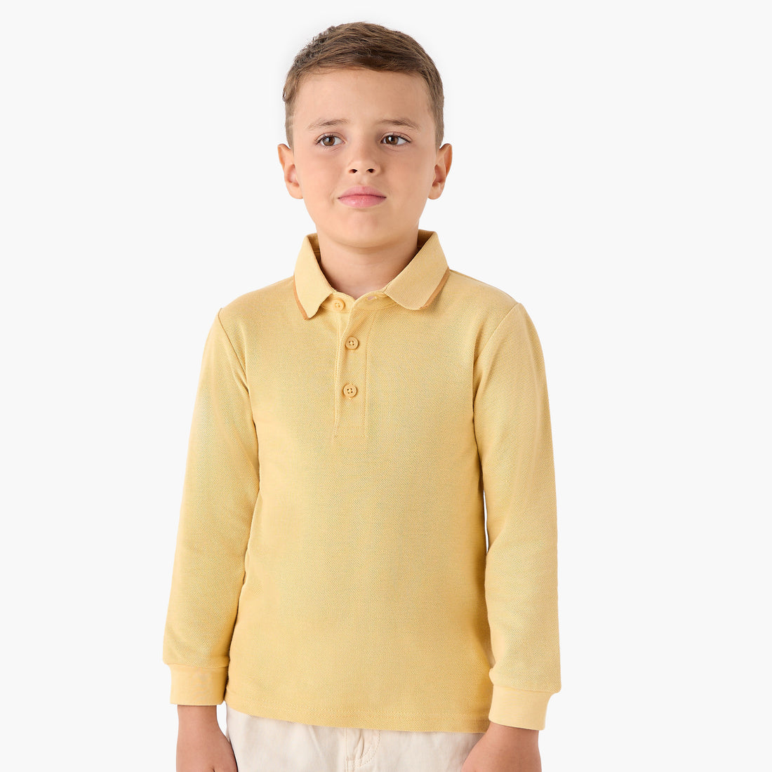Juniors Collared Long Sleeves Polo T-shirt with Textured Design