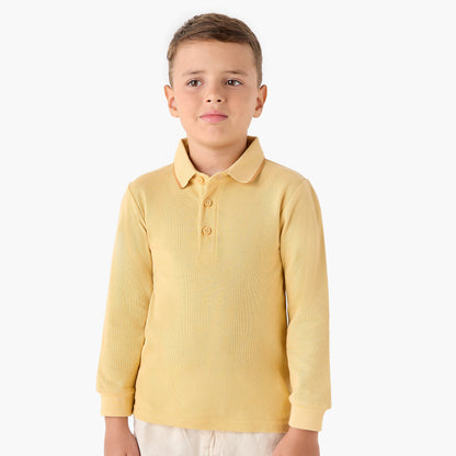 Juniors Collared Long Sleeves Polo T-shirt with Textured Design