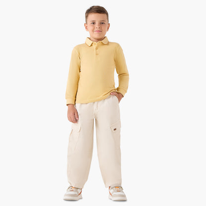 Juniors Collared Long Sleeves Polo T-shirt with Textured Design