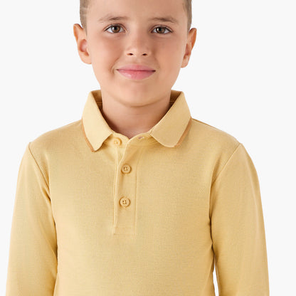 Juniors Collared Long Sleeves Polo T-shirt with Textured Design