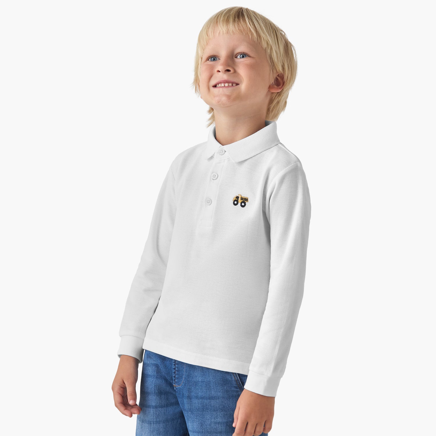 Juniors Collared Long Sleeves Polo T-shirt with Textured Design