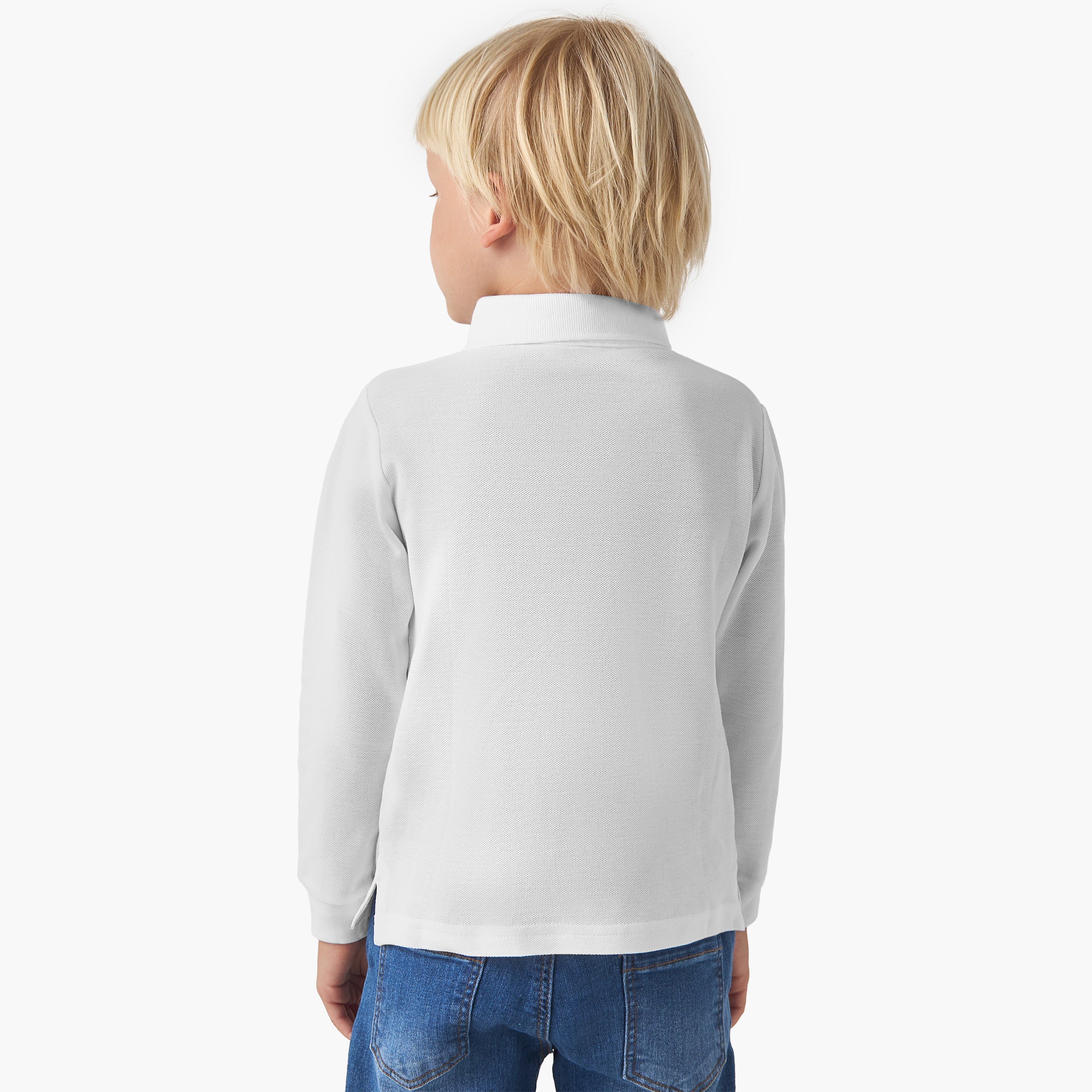 Juniors Collared Long Sleeves Polo T-shirt with Textured Design