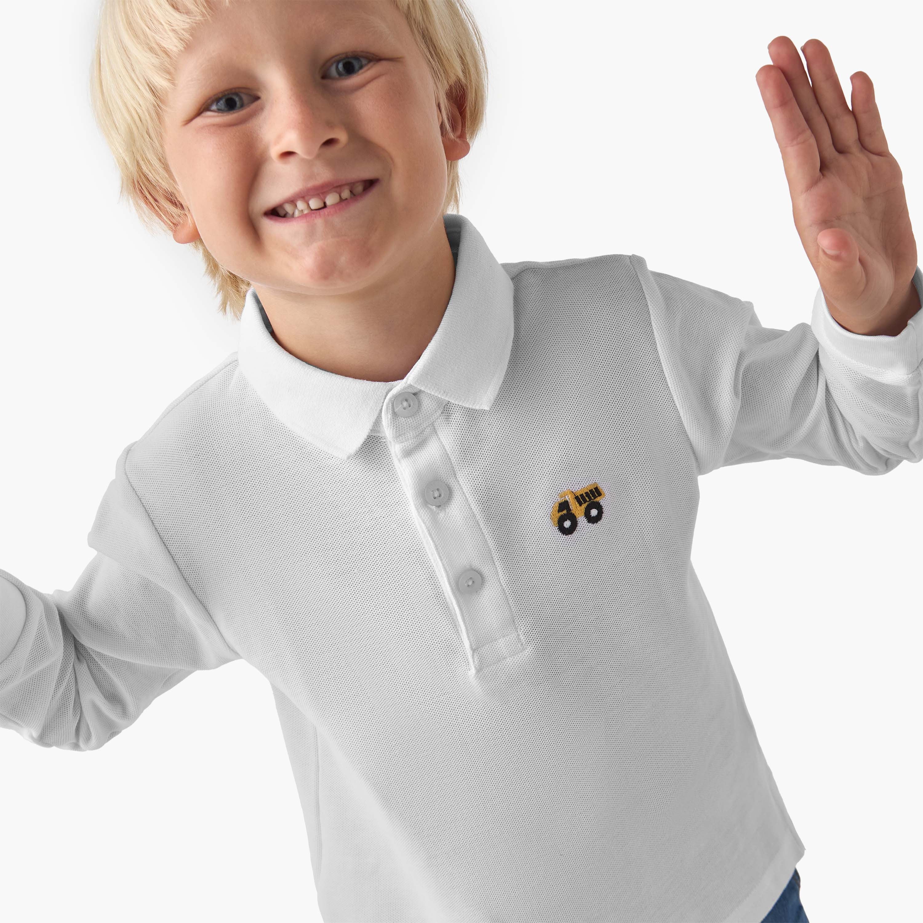 Juniors Collared Long Sleeves Polo T-shirt with Textured Design