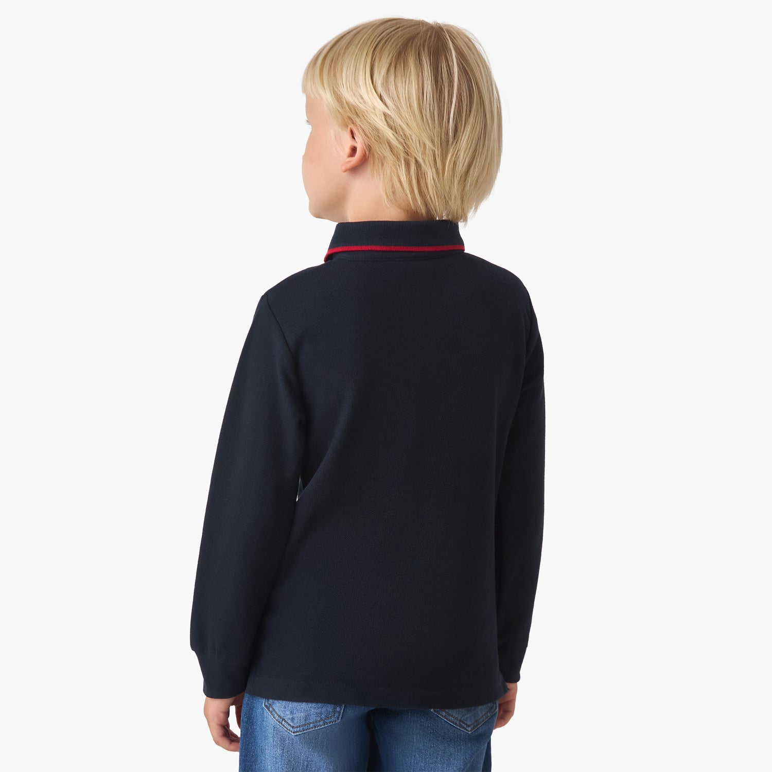 Juniors Collared Long Sleeves Polo T-shirt with Textured Design