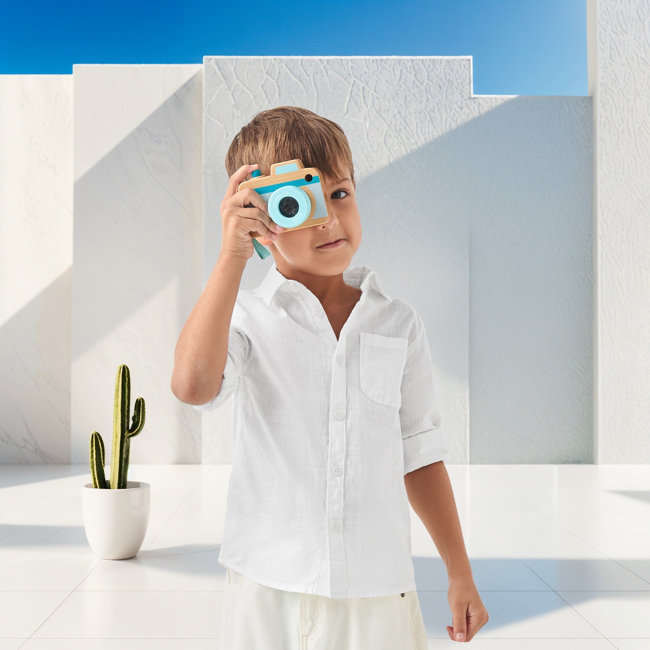 Juniors Solid Shirt with Button Closure and Long Sleeves - White / 1-2 yrs