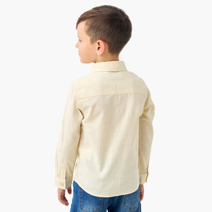 Juniors Solid Shirt with Collar and Long Sleeves