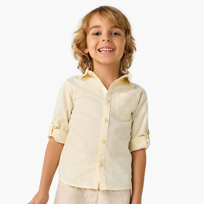 Juniors Solid Shirt with Collar and Long Sleeves