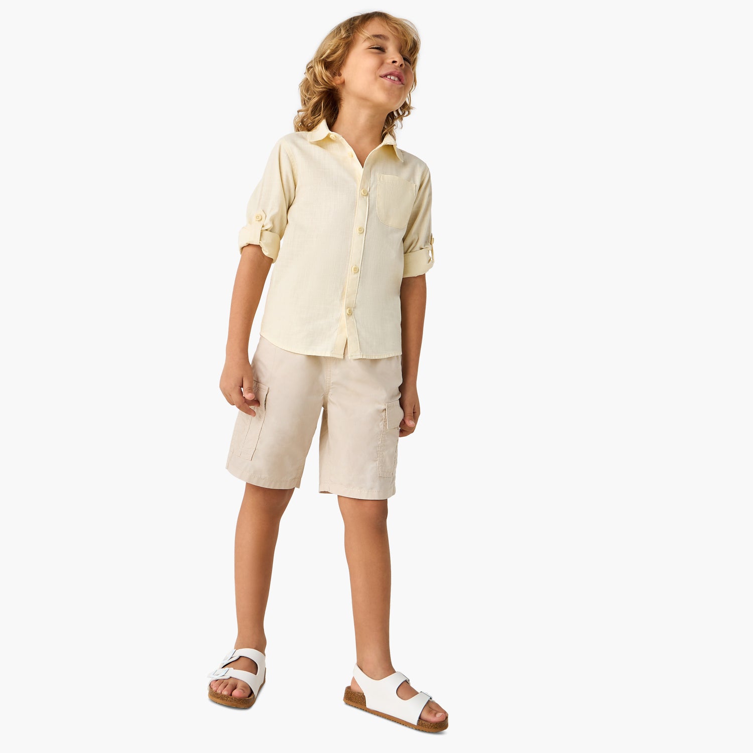 Juniors Solid Shirt with Collar and Long Sleeves