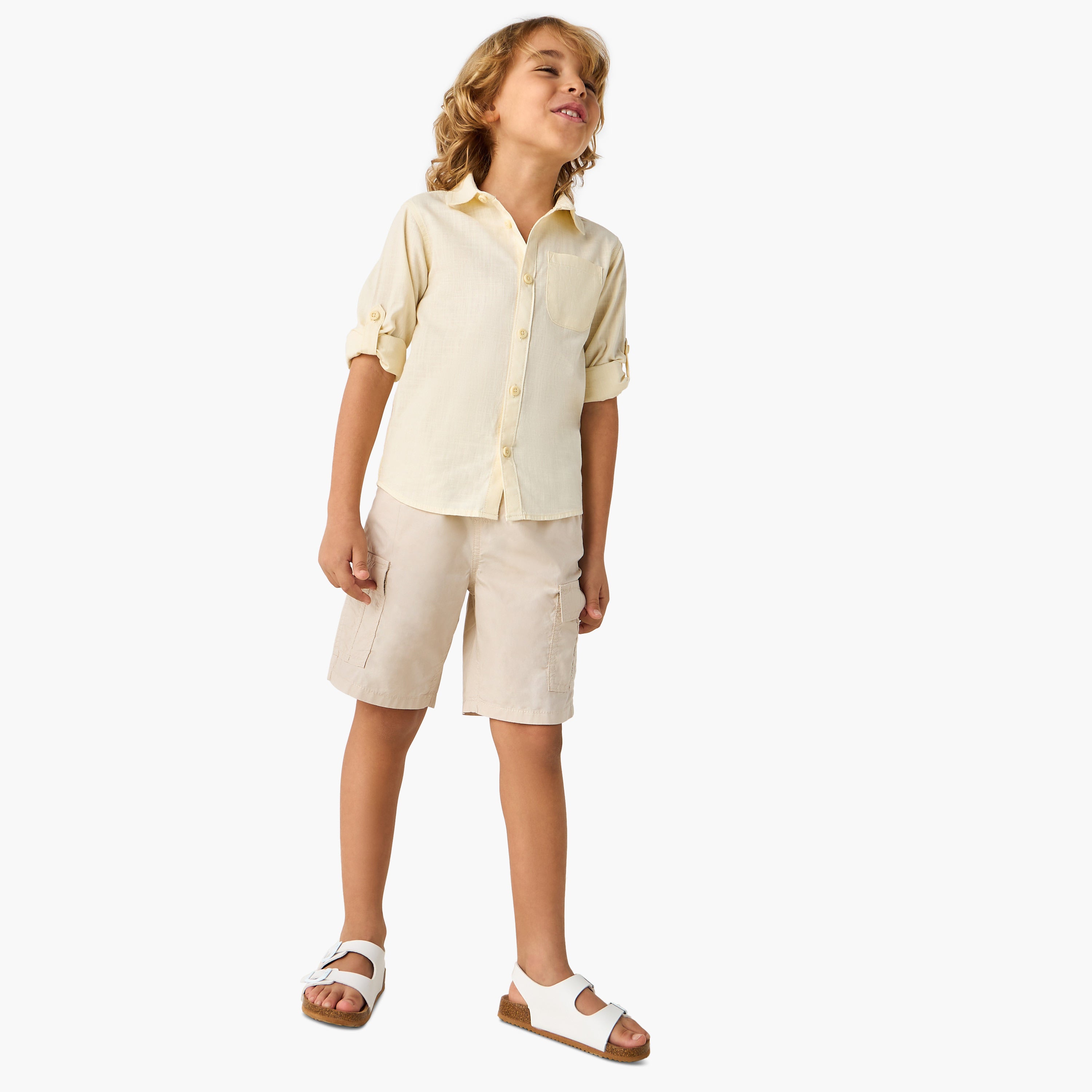 Juniors Solid Shirt with Collar and Long Sleeves