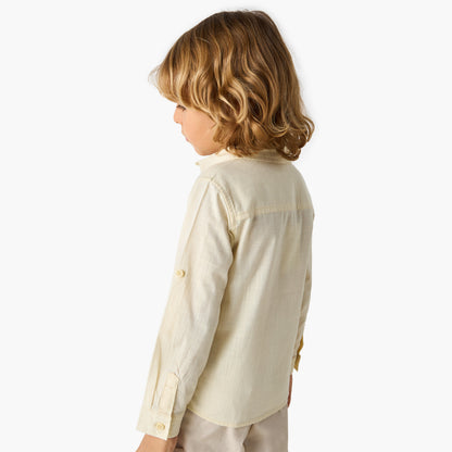 Juniors Solid Shirt with Collar and Long Sleeves