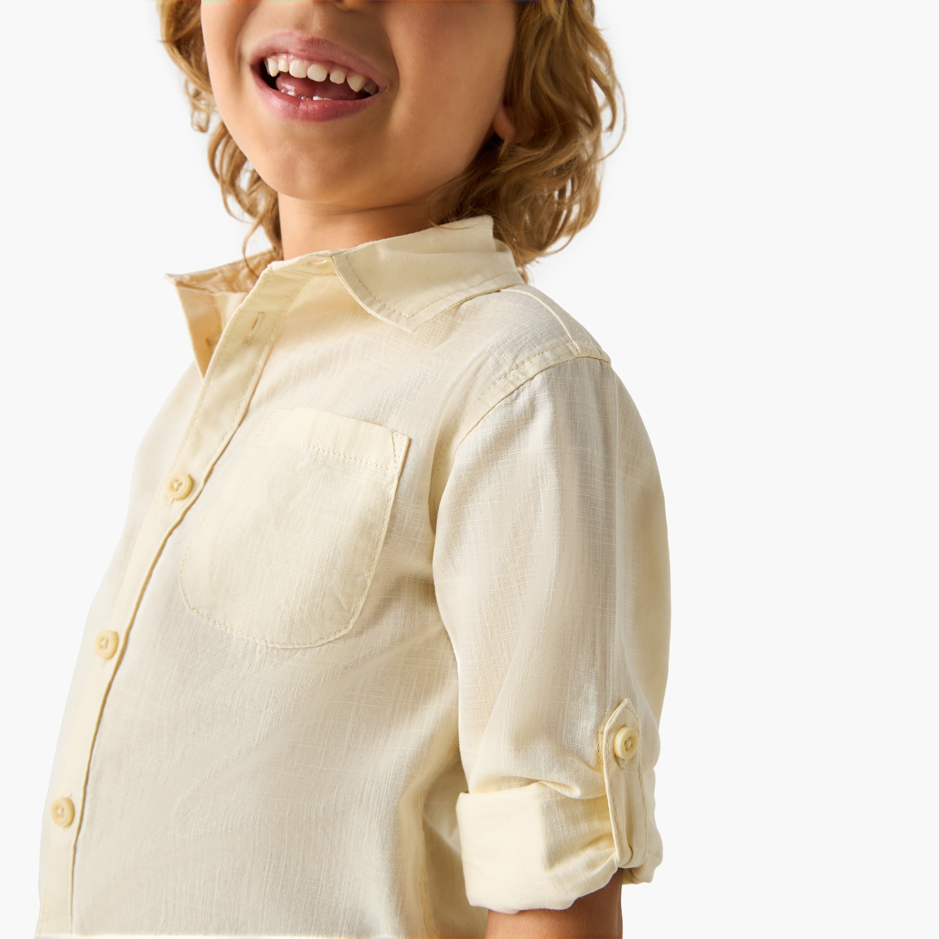 Juniors Solid Shirt with Collar and Long Sleeves