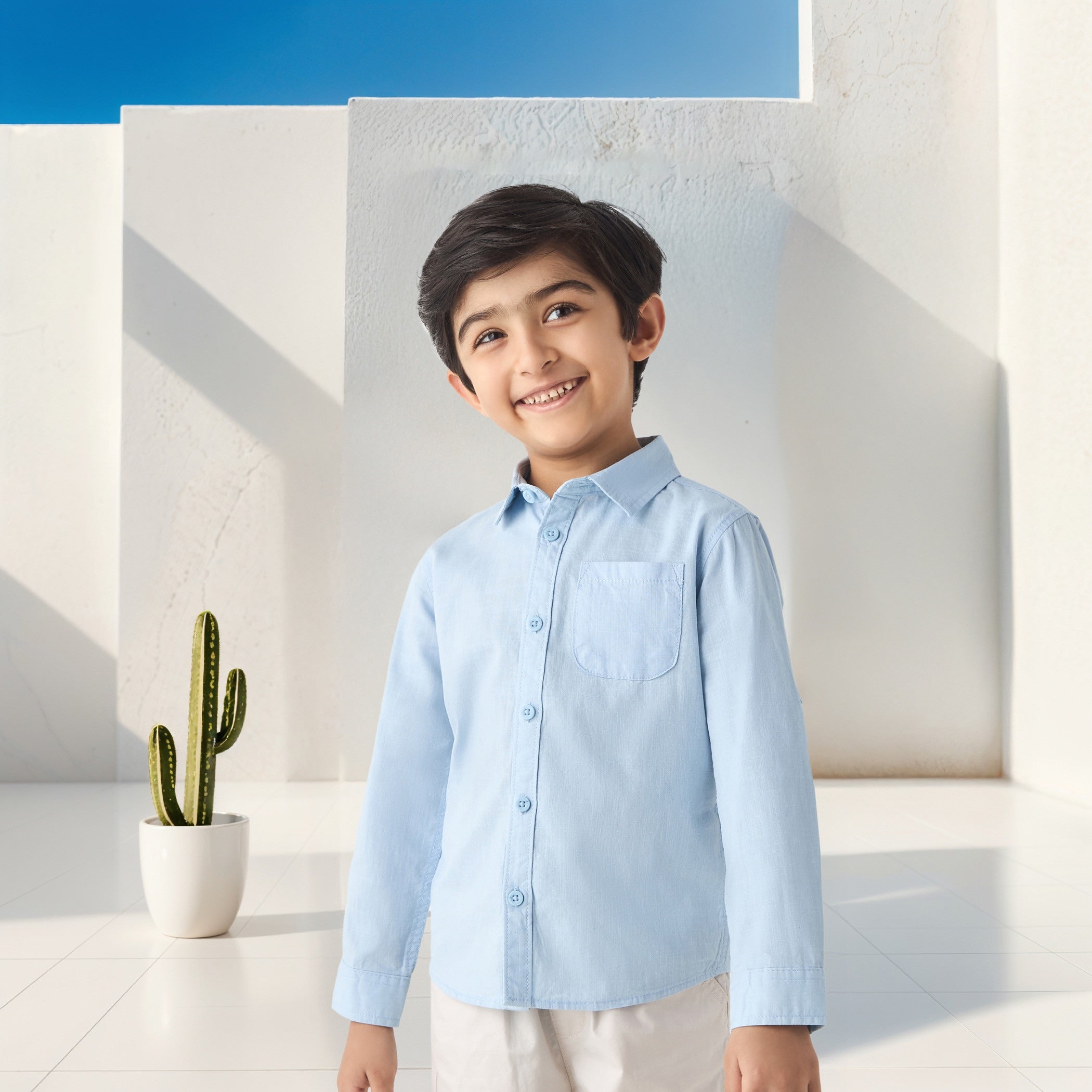 Juniors Solid Shirt with Button Closure and Long Sleeves