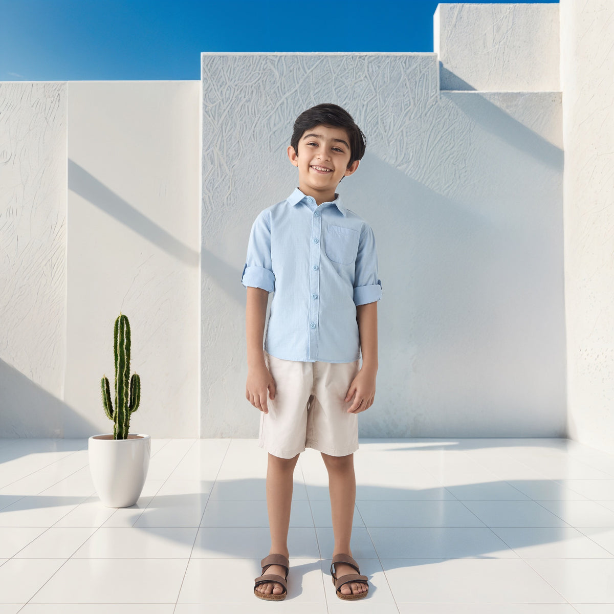 Juniors Solid Shirt with Button Closure and Long Sleeves