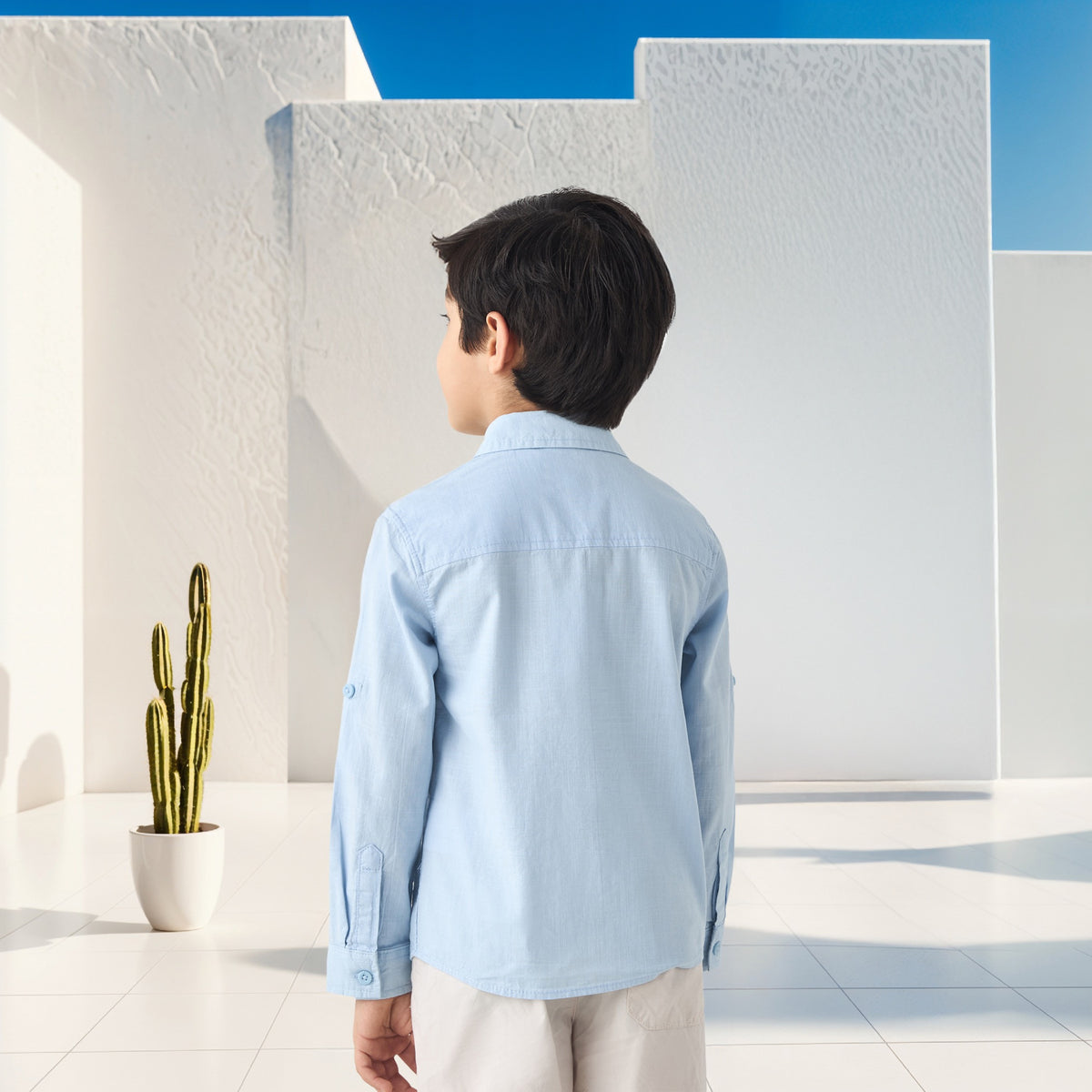 Juniors Solid Shirt with Button Closure and Long Sleeves