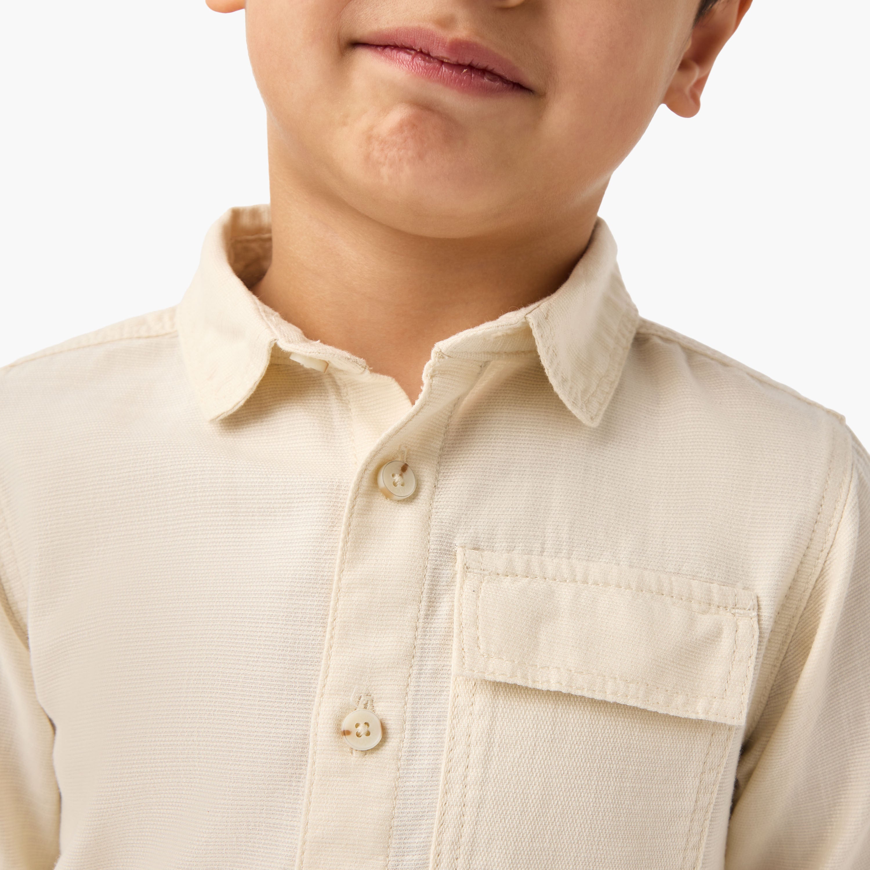Juniors Textured Shirt with Long Sleeves and Chest Pocket