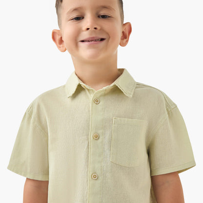 Juniors Solid Shirt with Short Sleeves and Chest Pocket