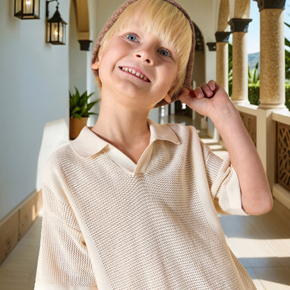 Juniors Textured T-shirt with Collar and Short Sleeves