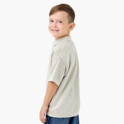 Juniors Textured Pullover with Collar and Short Sleeves