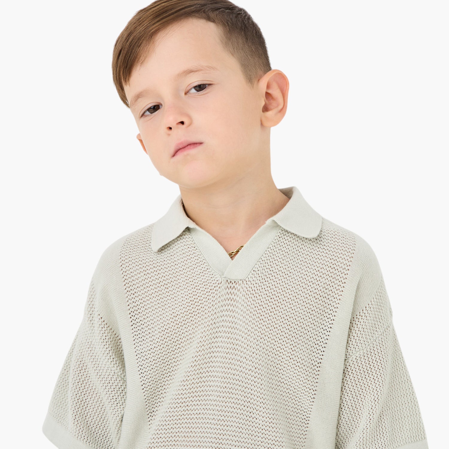 Juniors Textured Pullover with Collar and Short Sleeves