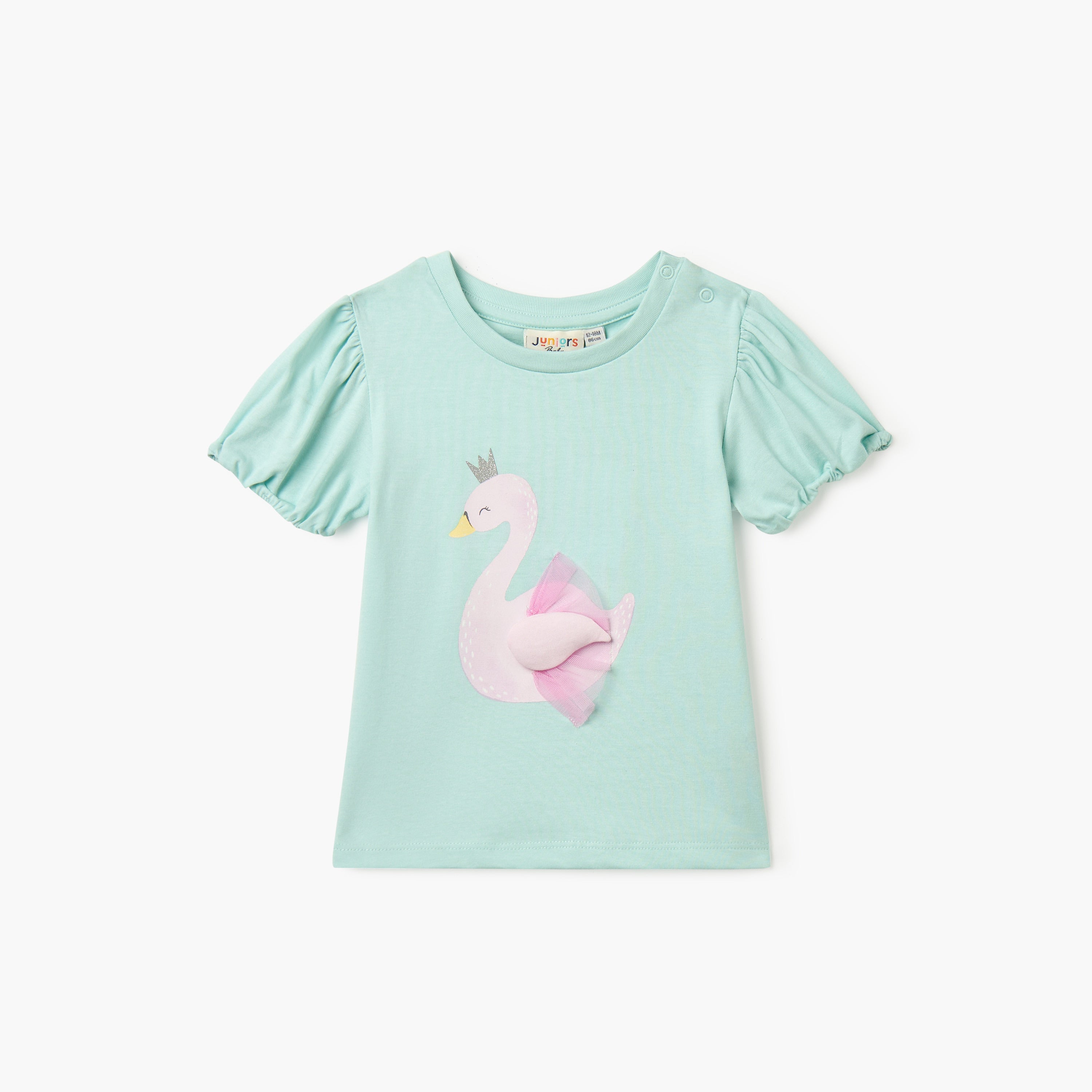 Juniors Swan Applique T-shirt with Short Sleeves - Green / 12-18 mths